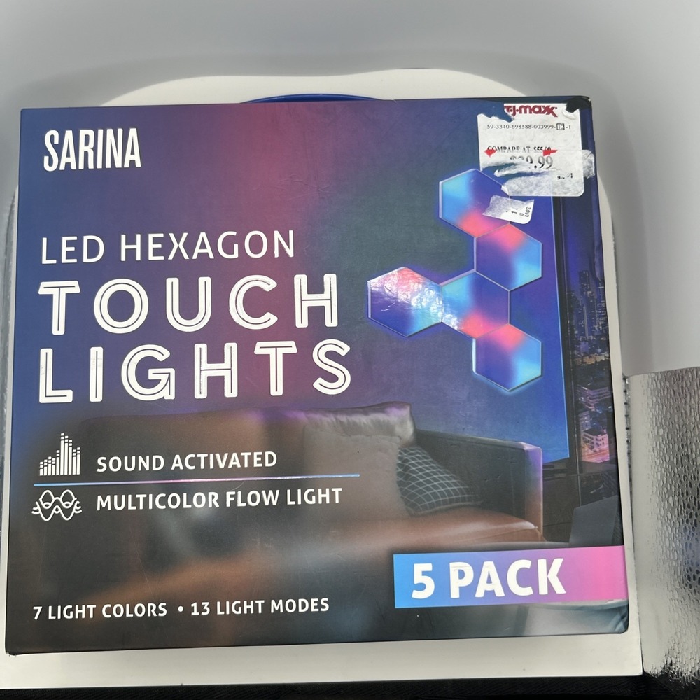 Sarina LED Hexagon Touch Lights 5 Pack Sound Activated Multicolor Flow Light NEW